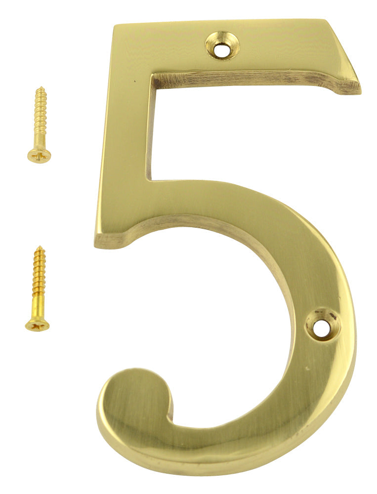 COPPER MOUNTAIN HARDWARE Solid Brass 4 Inch Tall Number 5