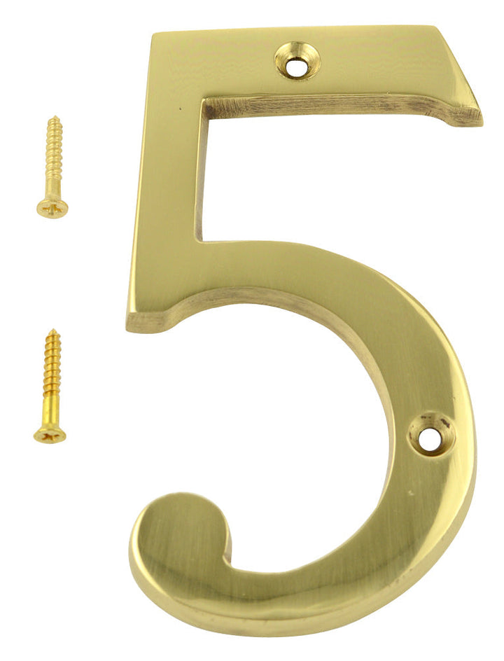 COPPER MOUNTAIN HARDWARE Solid Brass 4 Inch Tall Number 5