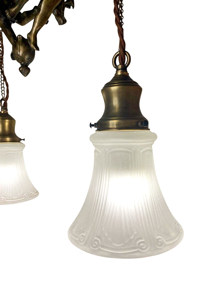 22 Inch Handmade Antique Cherub Two-Light Chandelier With Brass Chain COPPER MOUNTAIN HARDWARE