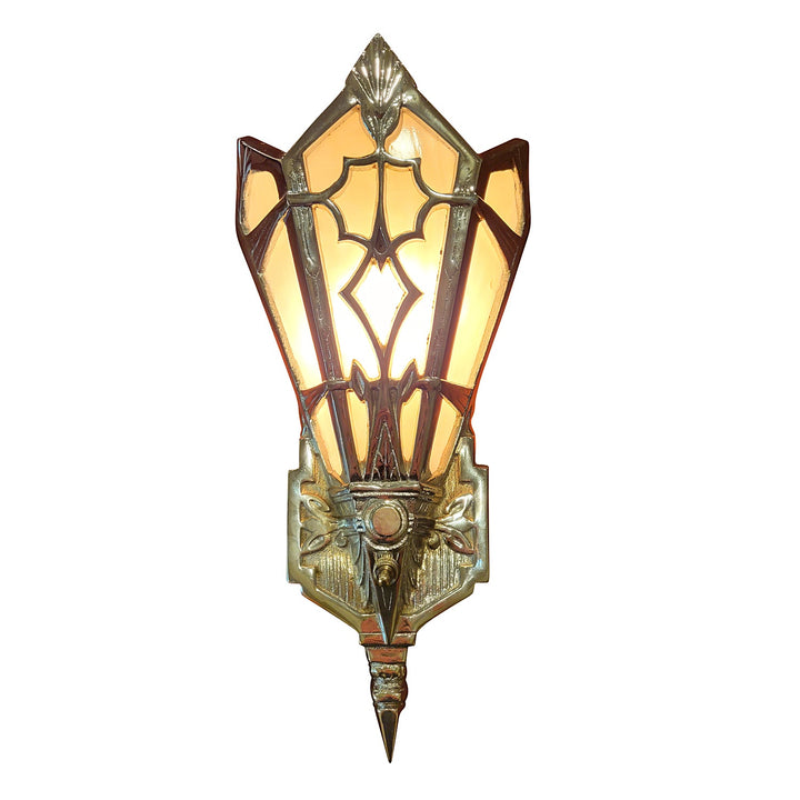 14 Inch Art Deco Stained Glass Shade Pink Champagne Wall Sconce in Polished Chrome COPPER MOUNTAIN HARDWARE