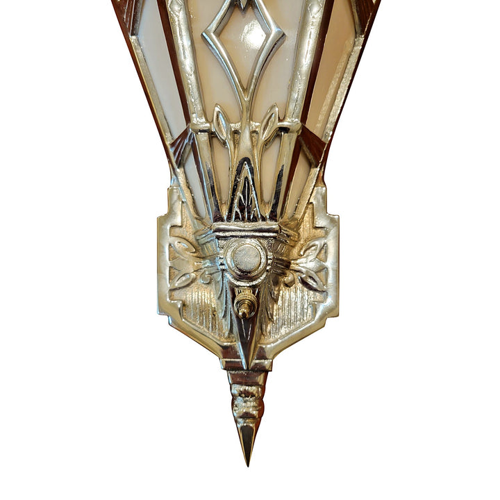 14 Inch Art Deco Stained Glass Shade Pink Champagne Wall Sconce in Polished Chrome COPPER MOUNTAIN HARDWARE