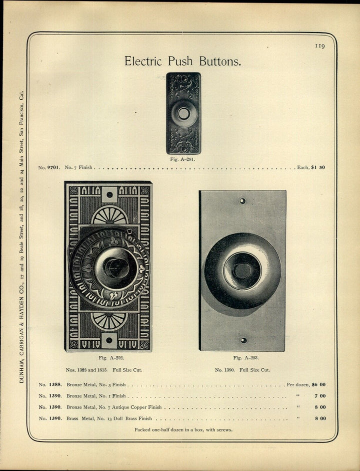 4 1/4 Inch Art Nouveau Solid Brass Doorbell COPPER MOUNTAIN HARDWARE