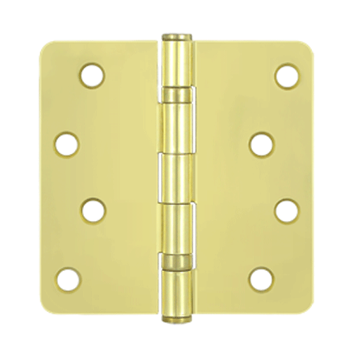 4 Inch x 4 Inch Ball Bearing Steel Hinge (1/4 Radius Corner, Polished Brass Finish) DELTANA