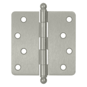 4 Inch x 4 Inch Ball Tip Steel Hinge (1/4 Radius Corner, Brushed Nickel Finish) DELTANA