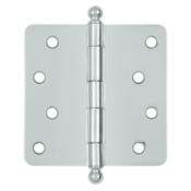 4 Inch x 4 Inch Ball Tip Steel Hinge 1/4 Radius Corner (Chrome Finish) DELTANA